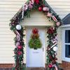 Plaid Mesh Wreath Red Bow Xmas Hanging Ornament Christmas Tree Shaped Wreath  Holiday Decoration