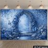 2D Printed Backdrop with Blue Flowers, Butterflies, Stone Arch and Pond