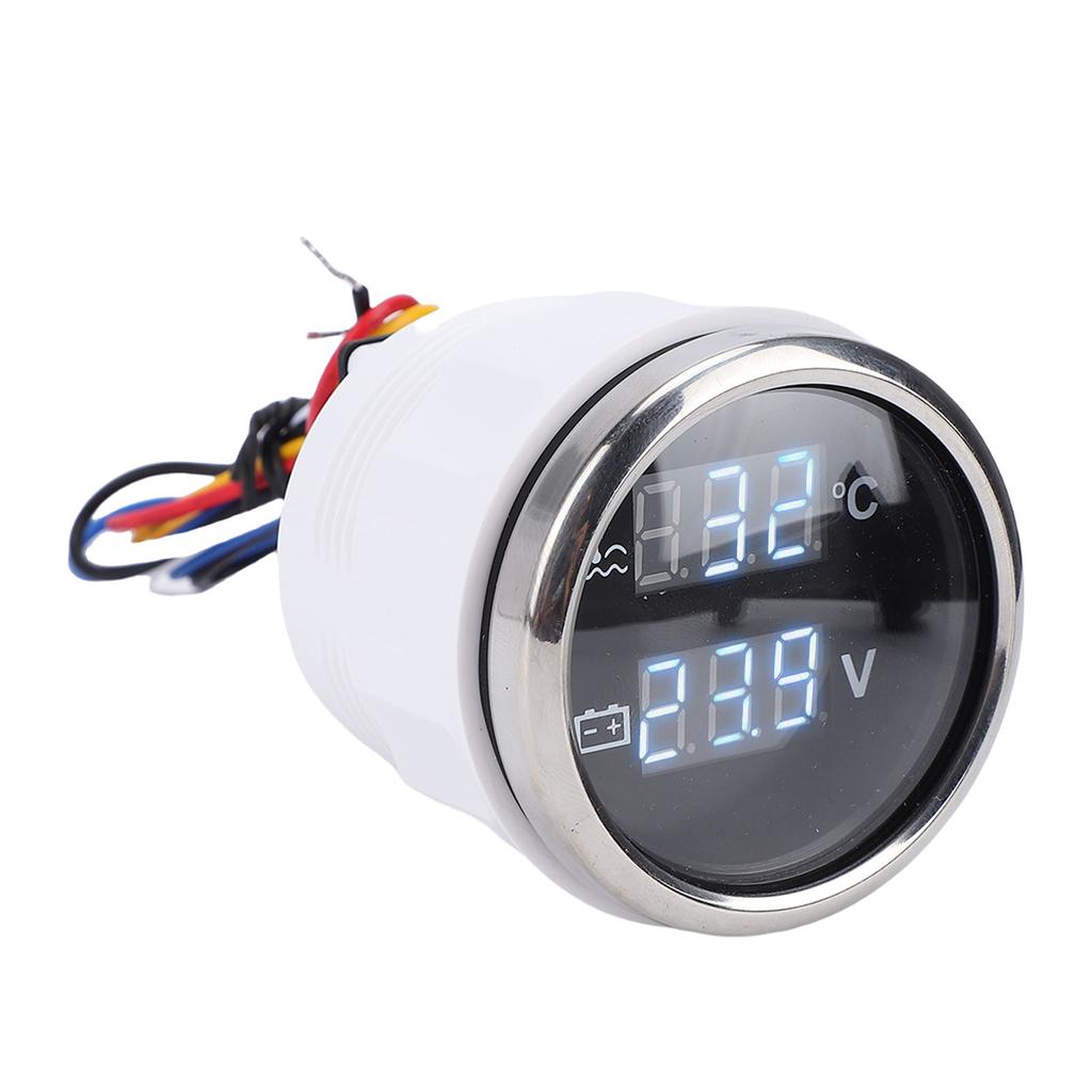 52mm 2 in 1 Digital Water Temperature Voltage Gauge with White Backlight Car Boat Water Temp Voltmeter for Cars RVs Trucks Ships