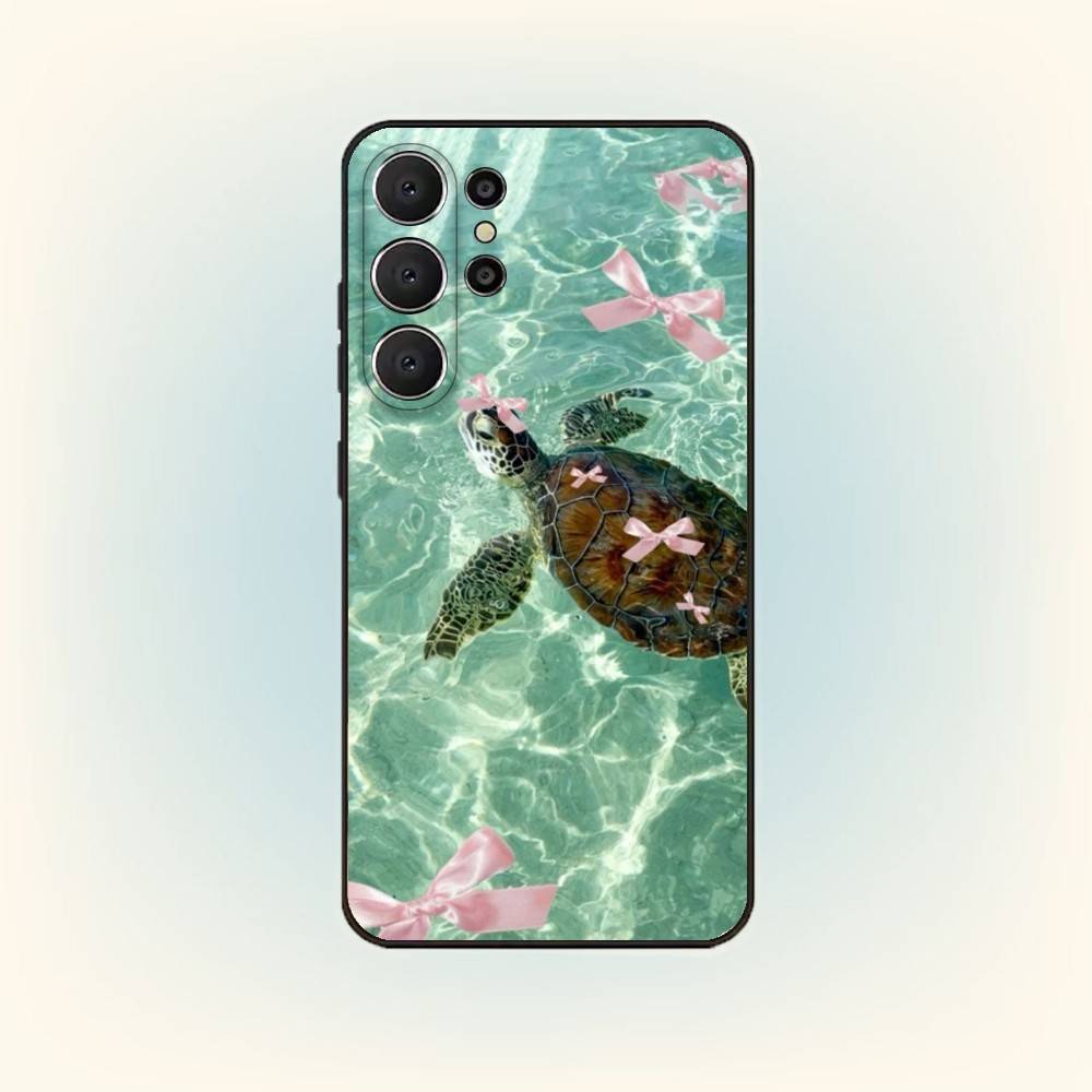 Mořský život Želva Umění Pouzdro na telefon Pro Samsung S25,24,23,22,30,21,10,9,Ultra,Plus,Lite,FE Černé Měkké pouzdro