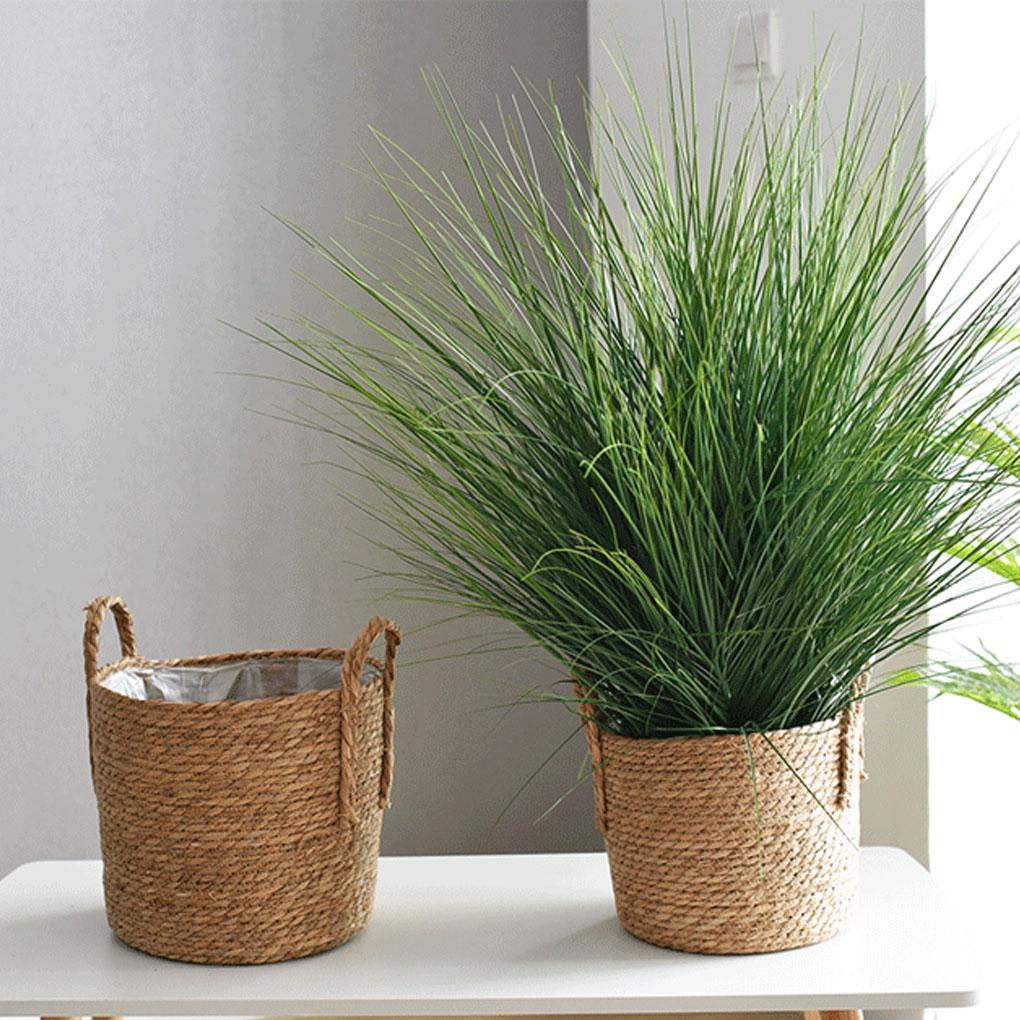 Woven Flower Pot Seagrass Plant Basket Garden Yard Greenhouse Flowerpot with Handle Potting Planting Hamper Household