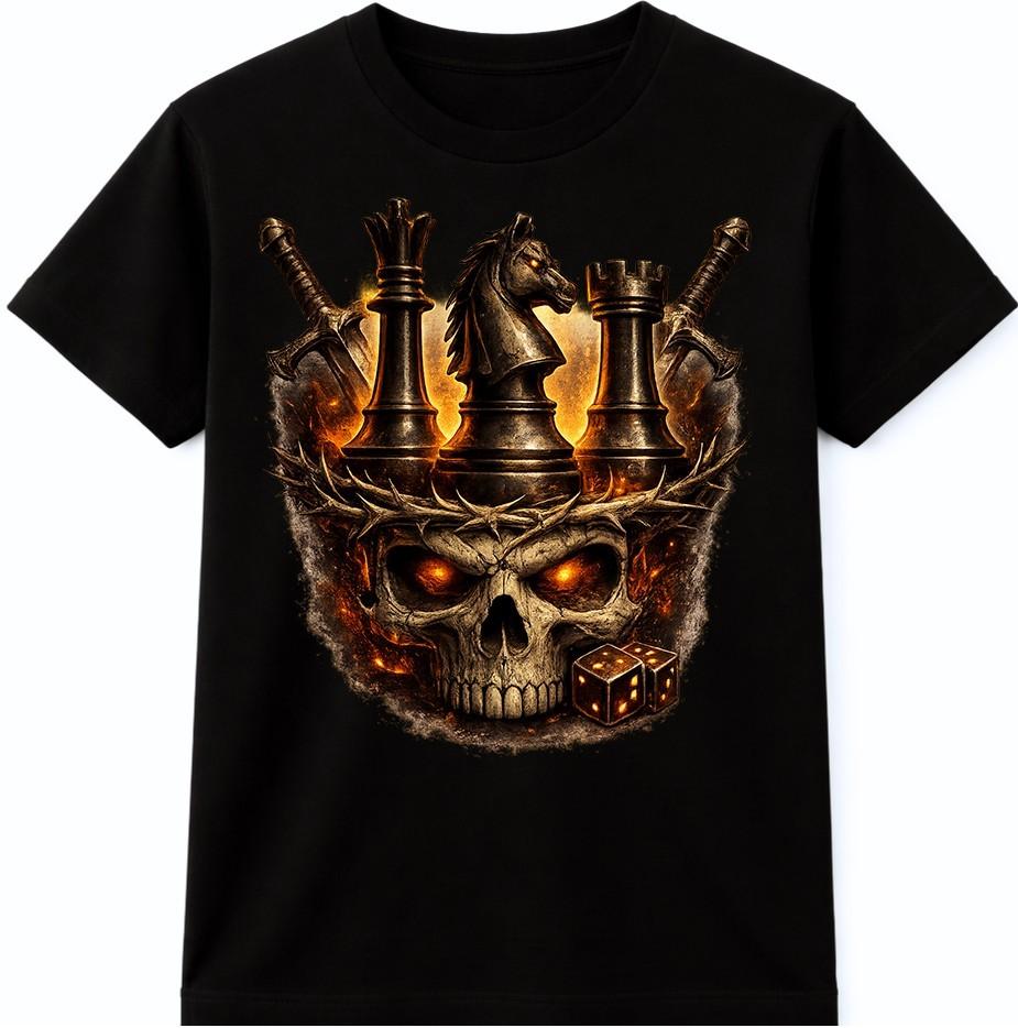 Skull Chess Graphic TShirt King Knight Rook Dark Fantasy Strategy Design Tee