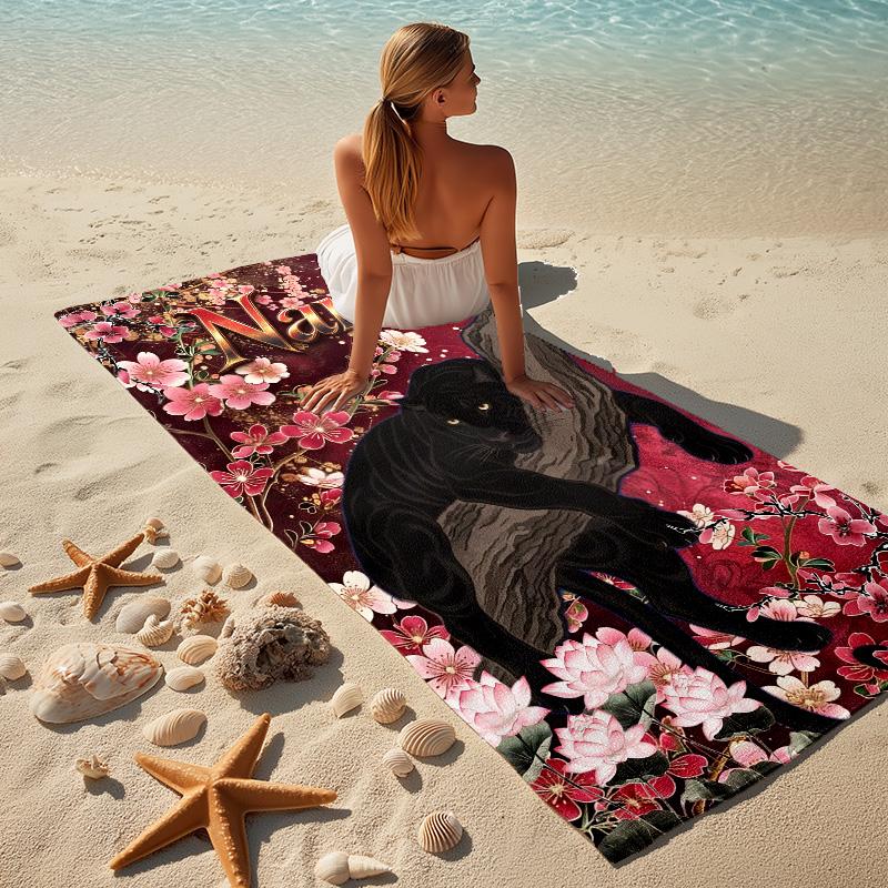 Custom Name Panther Blossom Quick-drying, highly absorbent beach towel,suitable for the beach, pool, gym, and travel.Sports sweat Towel