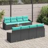 9 Piece Garden Sofa Set with Cushions Black Poly Rattan