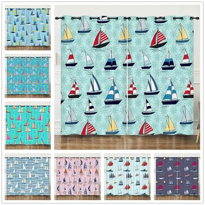 Curtains Cartoon Sailing Digital Printing Blackout Curtains Bedroom No Punching