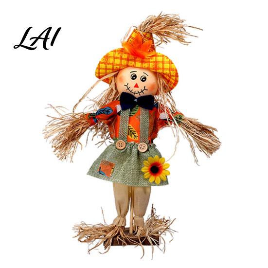 Halloween Porch Decor Standing Fall Scarecrow Decoration Rustic Thanksgiving Ornament Farmhouse Yard Display with Clothes Hat for Autumn Harvest Home