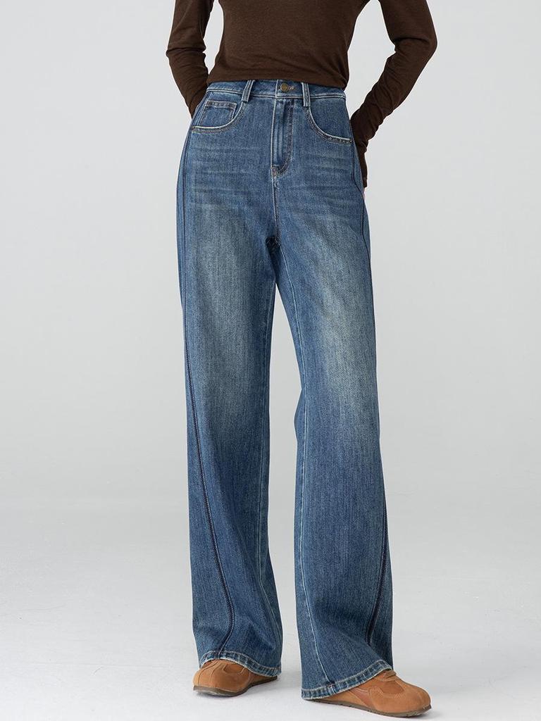 Xin Ge 3D Color Block High Waist Wide Leg Jeans for Women – Spring/Autumn 2026 Slimming Loose Fit.