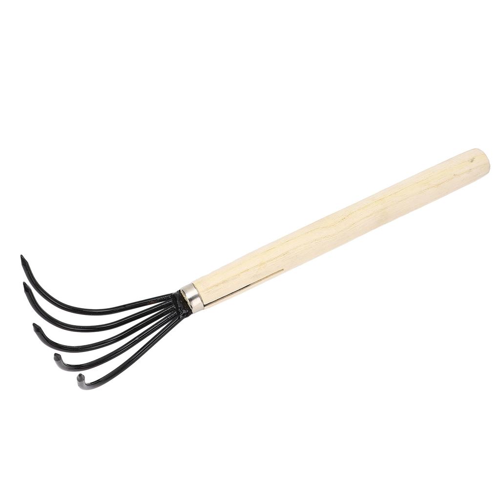 Garden Hand Rake 5 Steel Tines Wooden Handle Ergonomic Design Claw Cultivator for Tilling Loosening Soil Long Handle