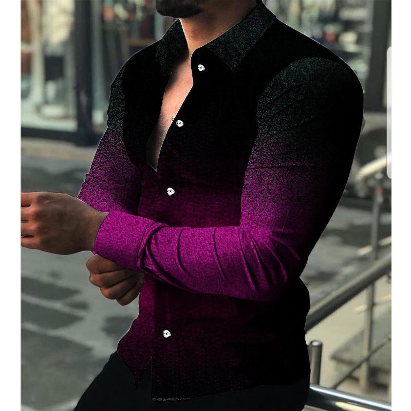 Men Ombre Gradient Tone Slim Long Sleeve Shirts