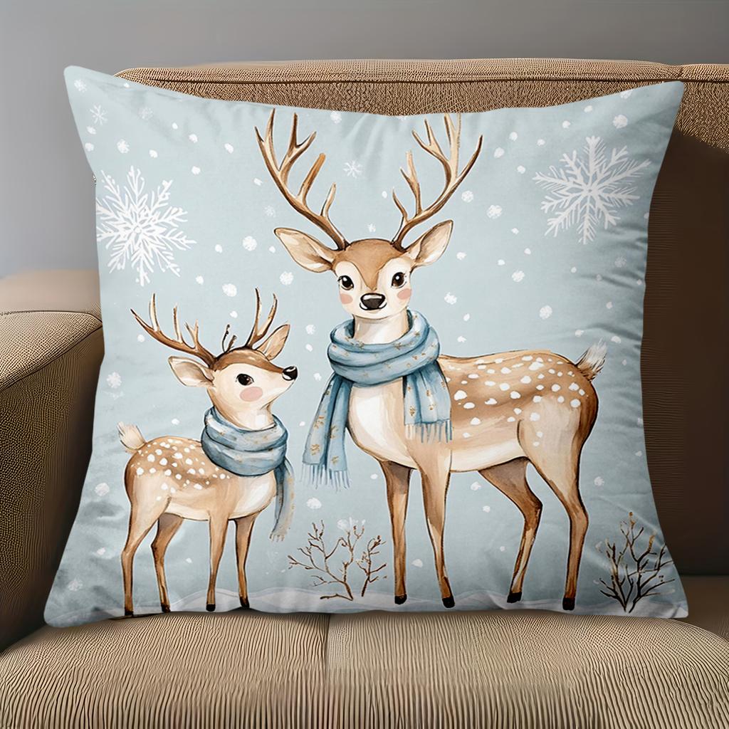 1 Pieces Cute Deer with Snowflakes Printed Pillow Covers Polyester pillowcase, sofa decorative cushion cov Headboard Pillow