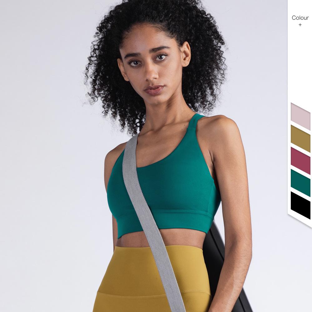 Women's Summer Solid Hollwo Out Yoga Vest Shockproof Sports Bra with Buckle Beauty Back Fitness Running Bra