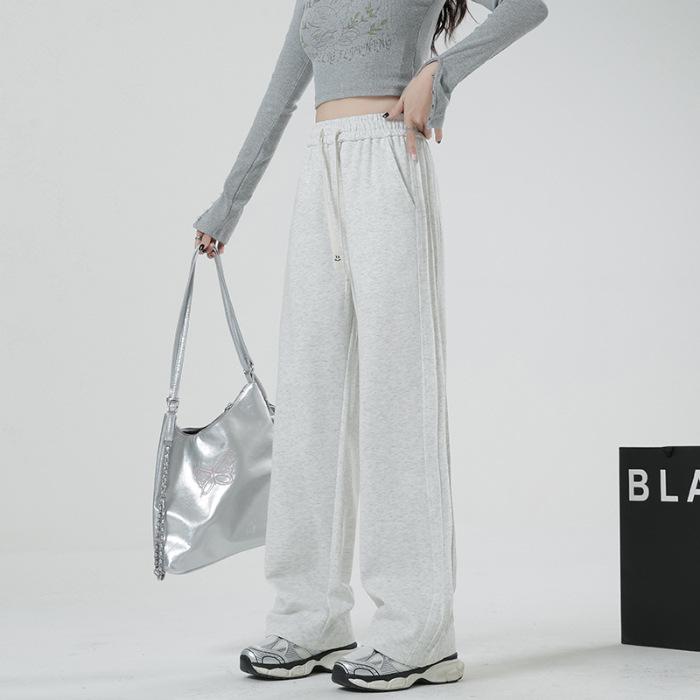 Gray sweatpants women's spring and autumn 2026 new high waist loose drape American sweatpants casual straight wide-leg pants