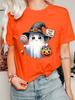 Autumn Fall Womens T Shirt Sweet Ghost Witch Hat Trade Hugs For Candy Print Short Sleeve O Neck Casual Trick Or Treat Party Tops