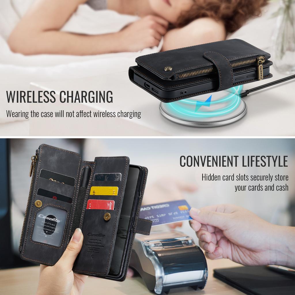 For Samsung Galaxy Z Fold7 5G Phone Cases with Strap CASEME C30 Zipper Multiple Card Holder PU Leather Cover