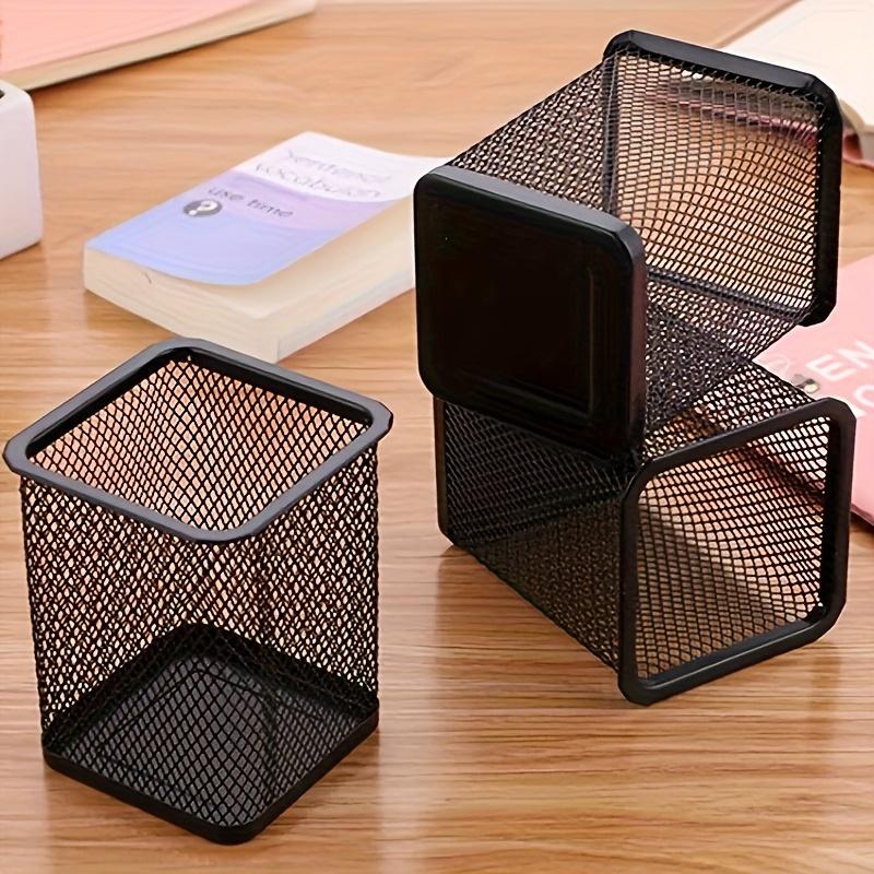 1PC Simple Black Net Pen Holder Grid Pen Holder Round and Square Stationery Office Supplies Desktop Storage Bucket