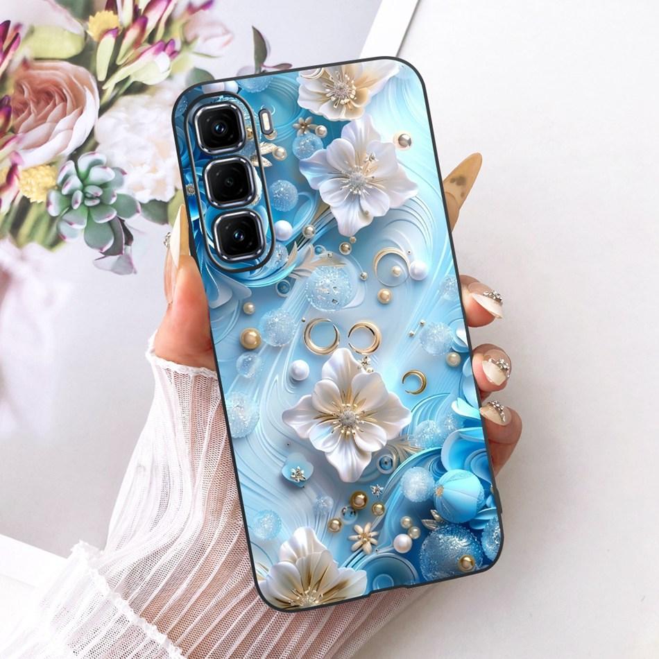 For Infinix Hot 50 Pro+ 50Pro 4G Cute Flower Butterfly Cat Case For Infinix Hot50 Pro Plus 4G Black Silicone Soft Phone Cases