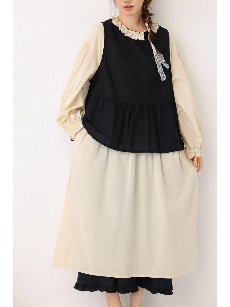 2026 Spring/Summer Women's Japanese Linen Ruffled Vest – Sleeveless, Loose-Fit, Reversible Jacket