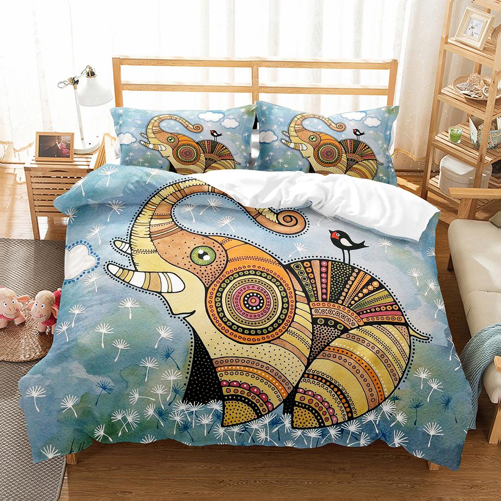 Colourful Cartoon Elephant Duvet Cover Set King Queen Size for Kids Boys Girls Bedding Set Cute Wild Animals Comforter Cover