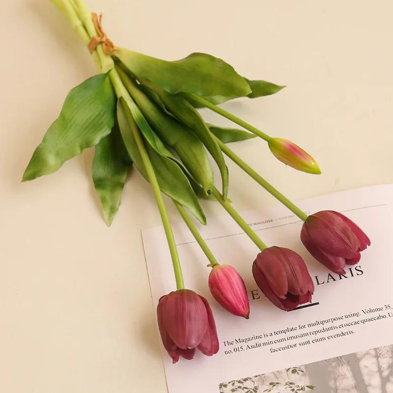 2 Stück 5 Köpfe Künstliche Tulpen Blumen Real Touch Luxus Silikon Kunstblume Haus Zimmer Hochzeit Dekoration Brautstrauß