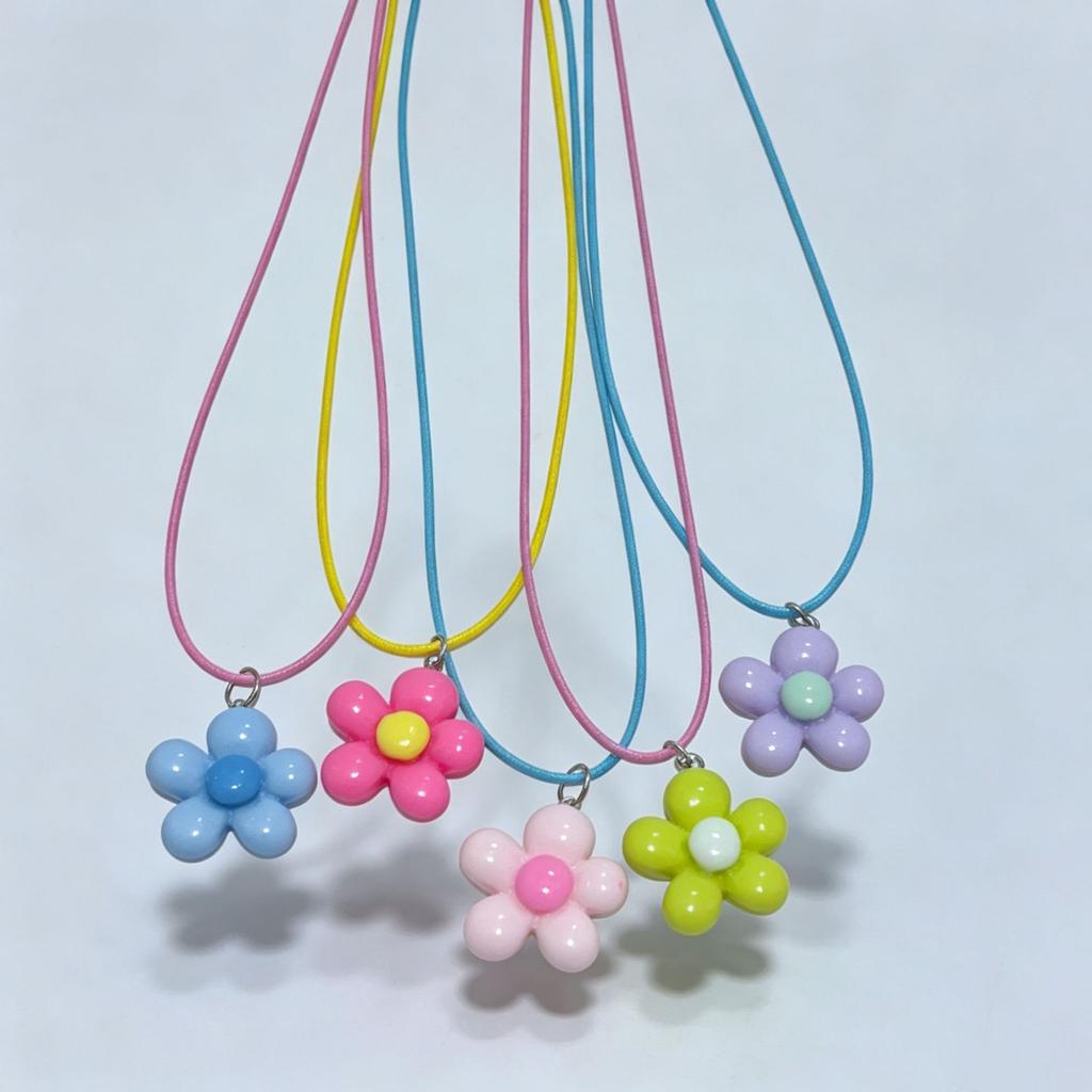 Sweet Colorful Flower Pendant Necklace for Women Girl Floral Design Rope Chain Chokers Fashion Jewelry Gift