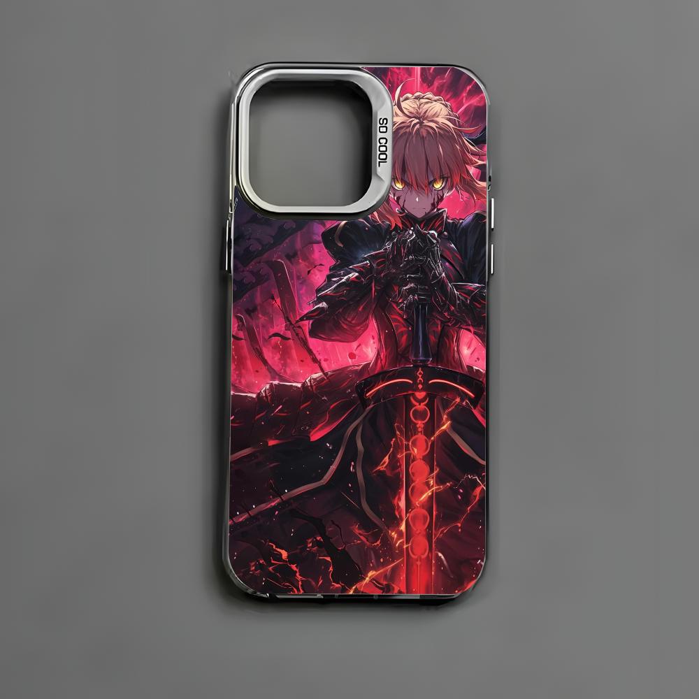 Fate Zero Stay Night S-Saber Phone Case For iPhone 16 15 14 13 12 11 Pro Max Black Matte Multicolor Laser Metallic Aurora Cover