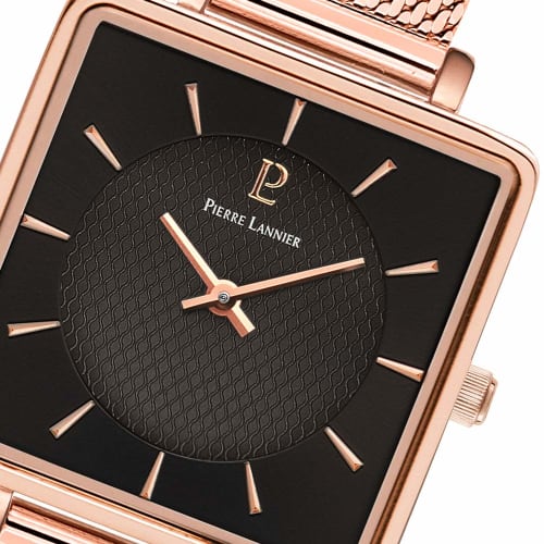 Pierre Lannier Le Carre Collection Mesh Strap Watch P008F938 Women's, Officially Imported, Pink Gold and Black