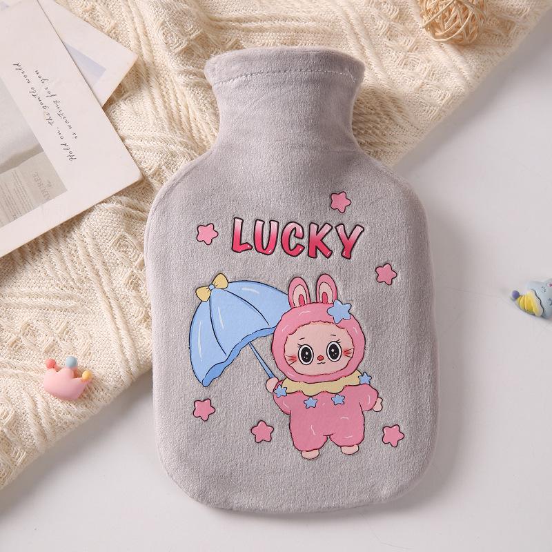 Cartoon Flannel Anti-Scalding Hot Water Bottle - Portable and Refillable for Students and Babies