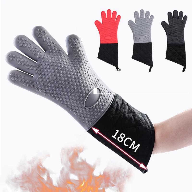 1/2Pcs Silicone Microwave Gloves Oven Mitts Heat Resistant BBQ Gloves With Cotton Lining Anti-Scalding Baking Gloves For Kitchen