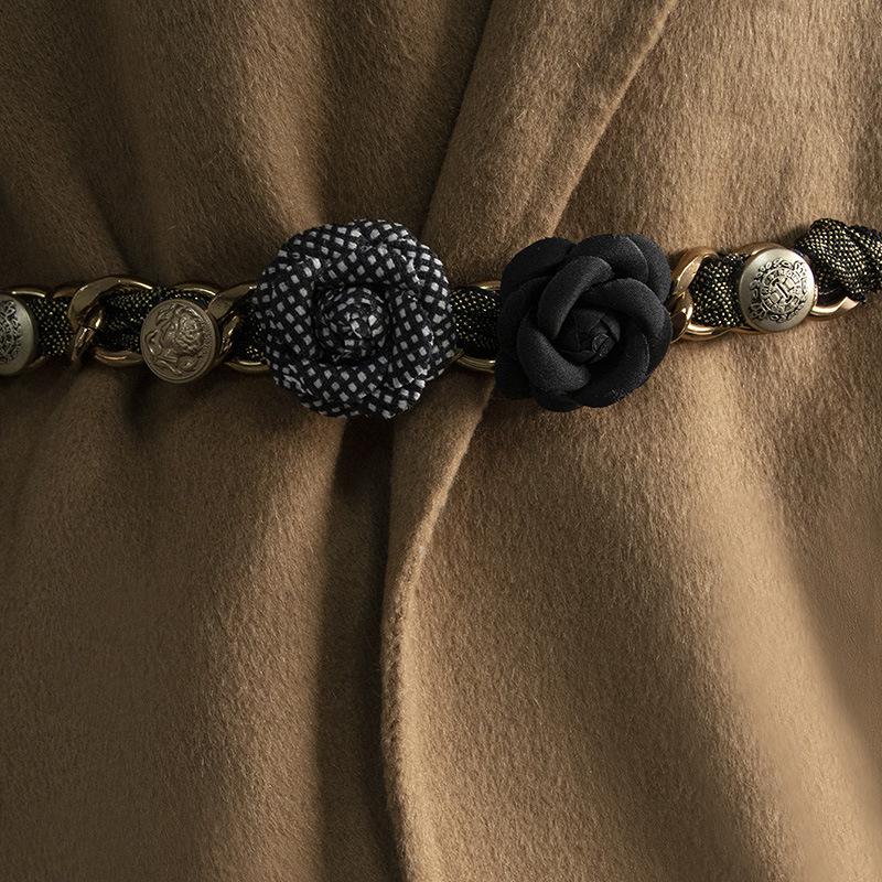 Ethnic Style Belt Women's Rose Retro Button Gold Scarf Chain Pearl Small Fragrance Style Fashionable Belt