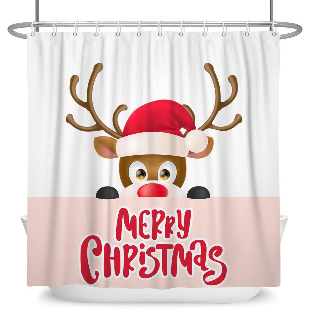 GAEMerry Christmas Duschvorhang Winter Schnee Weihnachtsmann Weihnachtsbaum Dekor Badezimmer Vorhänge Wasserdichte Badewannenwand