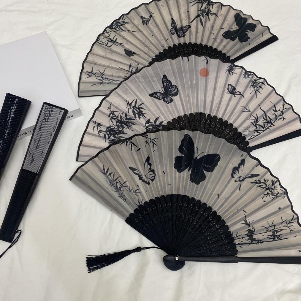 Bamboo Frame Vintage Silk Folding Fan Folding Hand Fan Craft Classical Chinese Fan  Photo Props