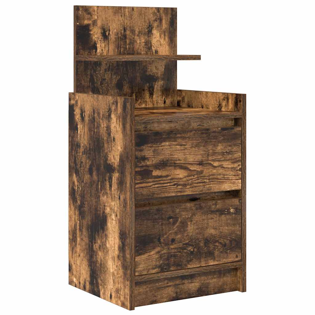 Nightstand with 2 Drawers Smoked Oak Finish 38 x 34 x 80 cm