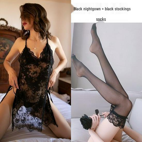 Backless Lace Lingerie Set - Enhancing, See-Through Slip Dress