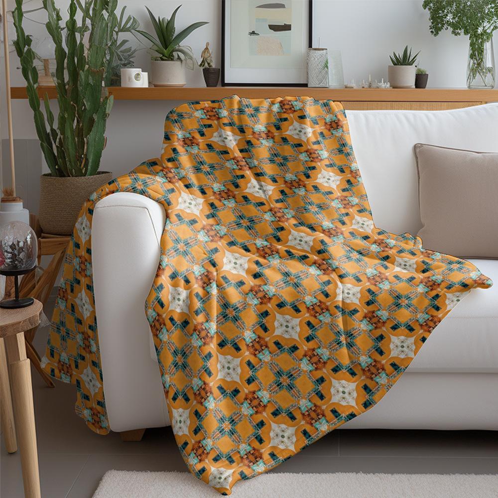 Vibrant Geometric Pattern Flannel printed blanket suitable for all seasons suitable for living room office sofa and travel