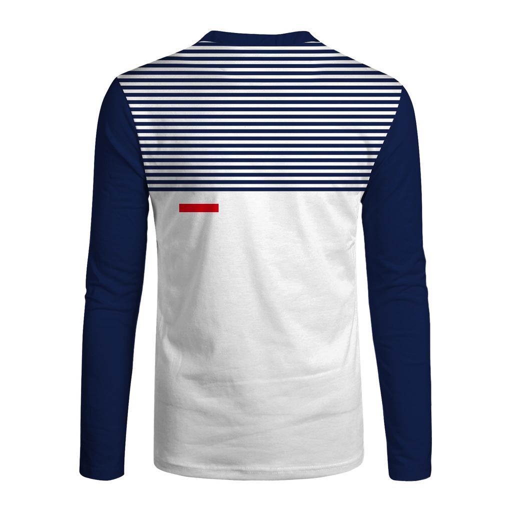 Men's Fashion Casual Stripe Printed Long Sleeve O-Neck Shirts Tops Blouse