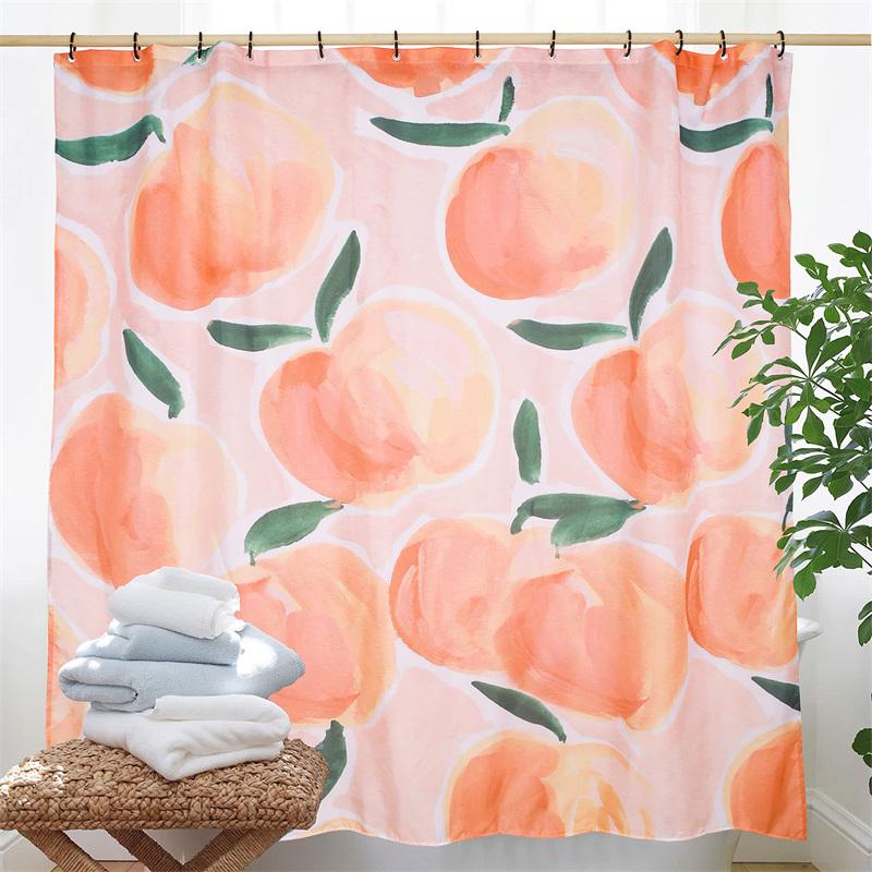 Fruit Showers Curtain Liner Peach Lemon Strawberry Orange Papaya Print Fabric Shower Curtains Cute Bright Colorful Design Hook