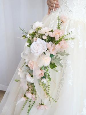 Cascade Bridal Bouquet Wedding Bouquets for Bride Artificial Rose Flower Cascading for Rustic Boho Fall Vintage Wedding Ceremony Party and Anniversary