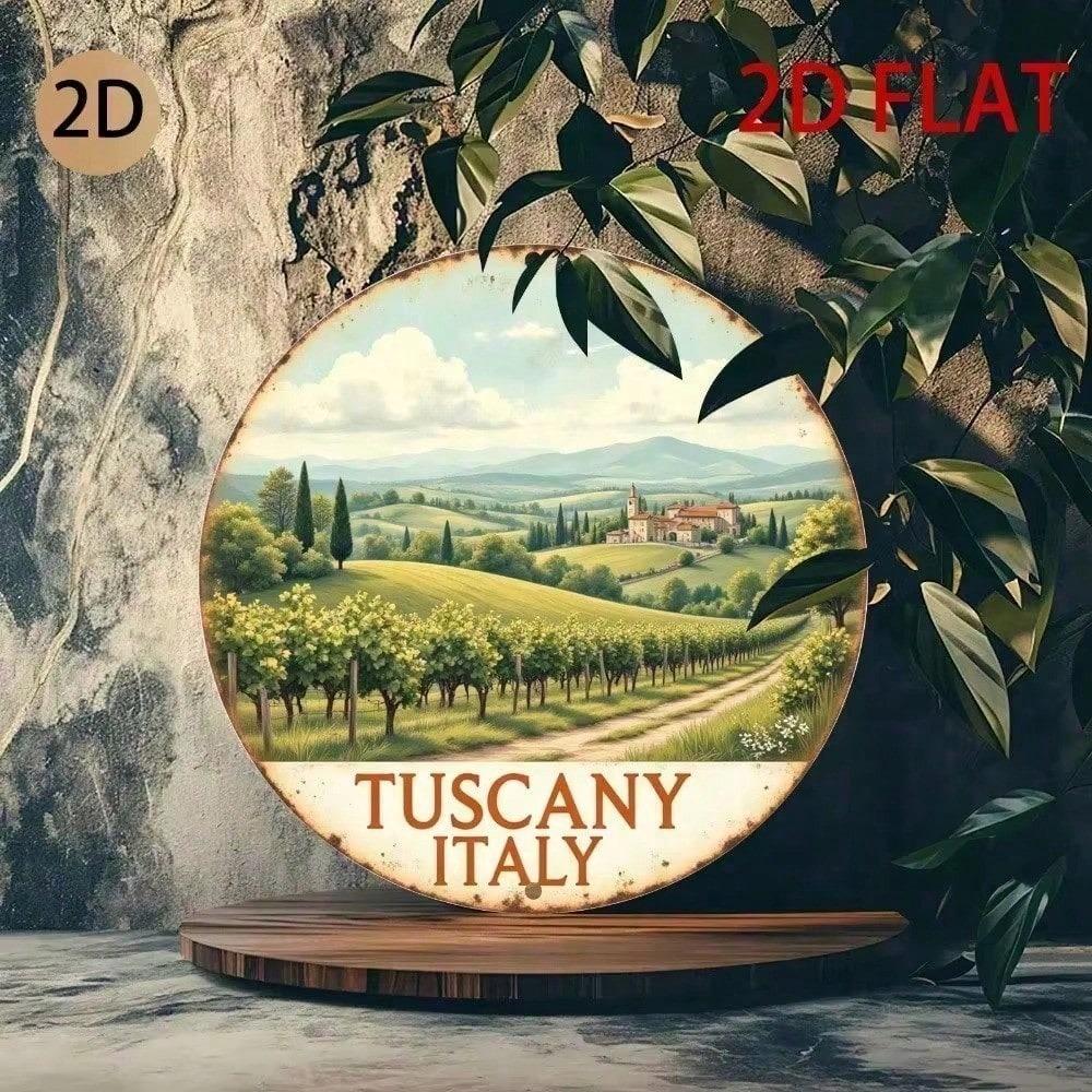 Vintage Tuscan Landscape Metal Round Wall Art Rustic Farmhouse Circle Decor for Living Room Bedroom