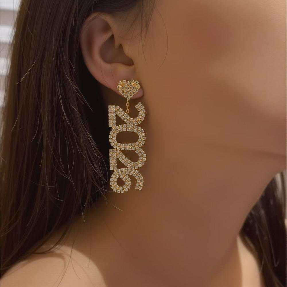 Crystal Jewelry 2026 Stud Earrings Aesthetic Rhinestone Earrings New Year Earrings Christmas