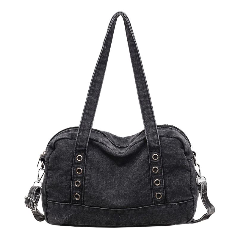 

Fashi Retro Denim Zipper Large Capacity Shoulder Bag Casual Women s Crossbody Bags Best-selling Vintage Style Handbag чёрный