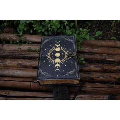 Diario in pelle Sole Luna per Uomini Donne di Carta Antica Fatta a Mano con Bordo Frastagliato Taccuino Libro di Poesie
