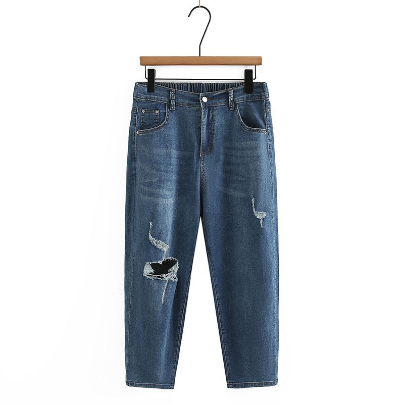 

Синие летние джинсы оверсайз с высокой талией и дырками до колена Dark blue 3XL Recommended 80.00 kg-90.00 kg