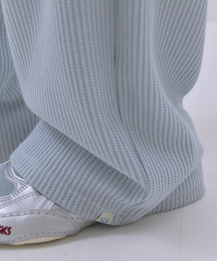 Sayu Soft Waffle Curved Elastic Waist Pants Light Blue