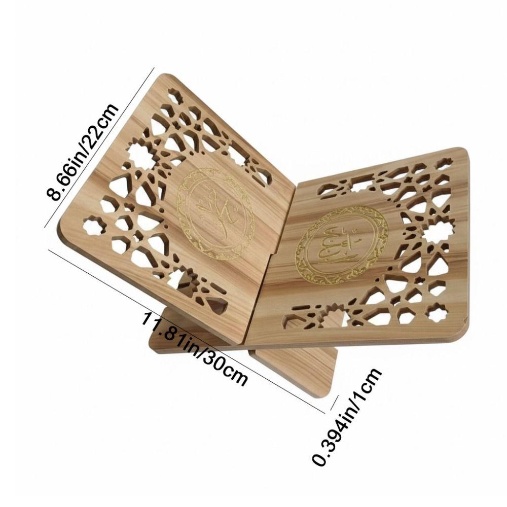 Flower Pattern Wooden Quran Holder Elegant Style Hollow Out Recipe Storage Rack Detachable Book Display Rack Ramadan Decor
