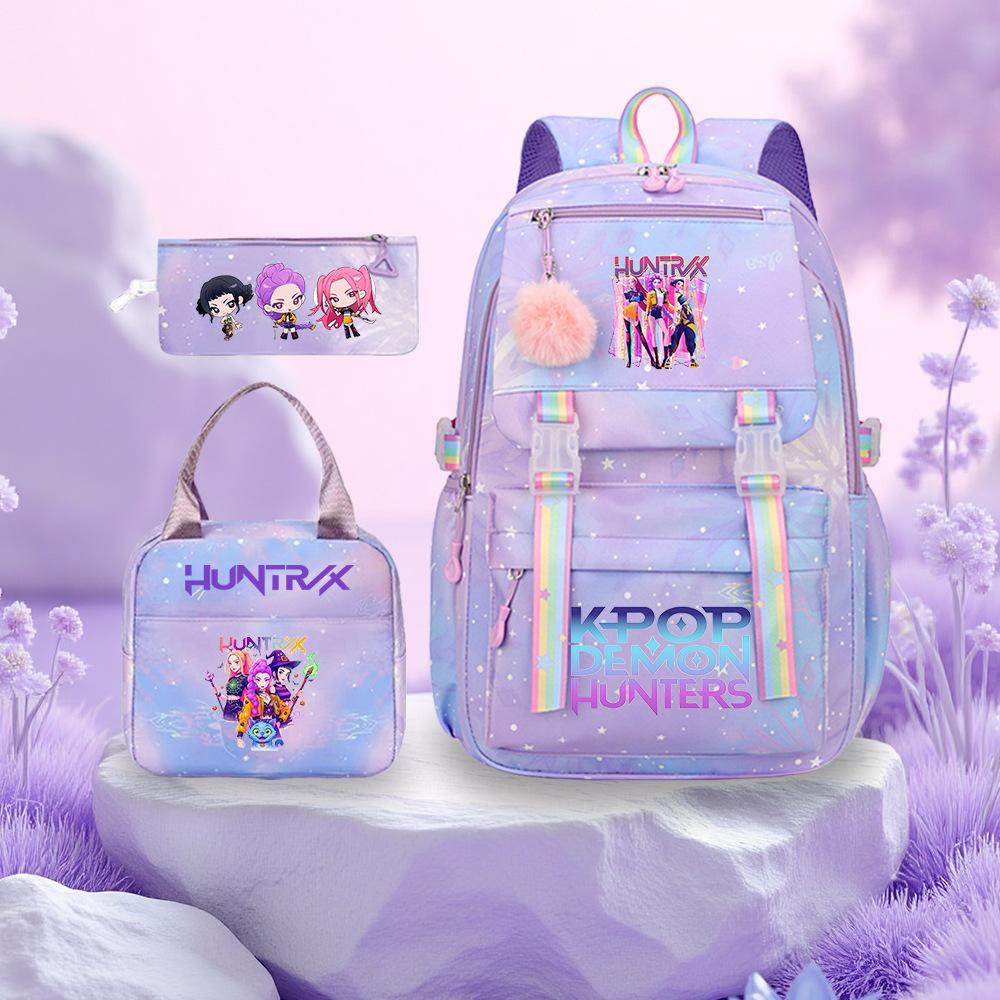 3 Peças/conjunto Mochila Fofa Estampada de Anime Kpop Bolsa de Viagem de Grande Capacidade para Adolescente Menina Menino Mochila Escolar Presente para Criança Rucksack