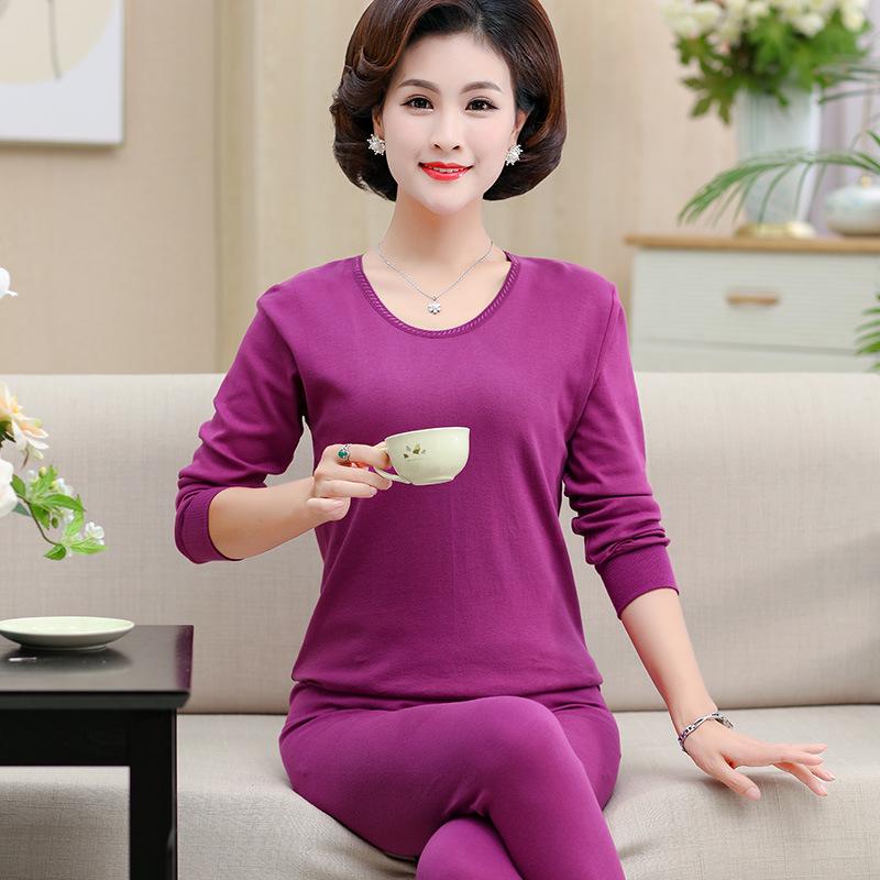 Women's Pure Cotton Thermal Underwear Set for Middle-Aged and Elderly - Thin, Large Size Autumn Attire