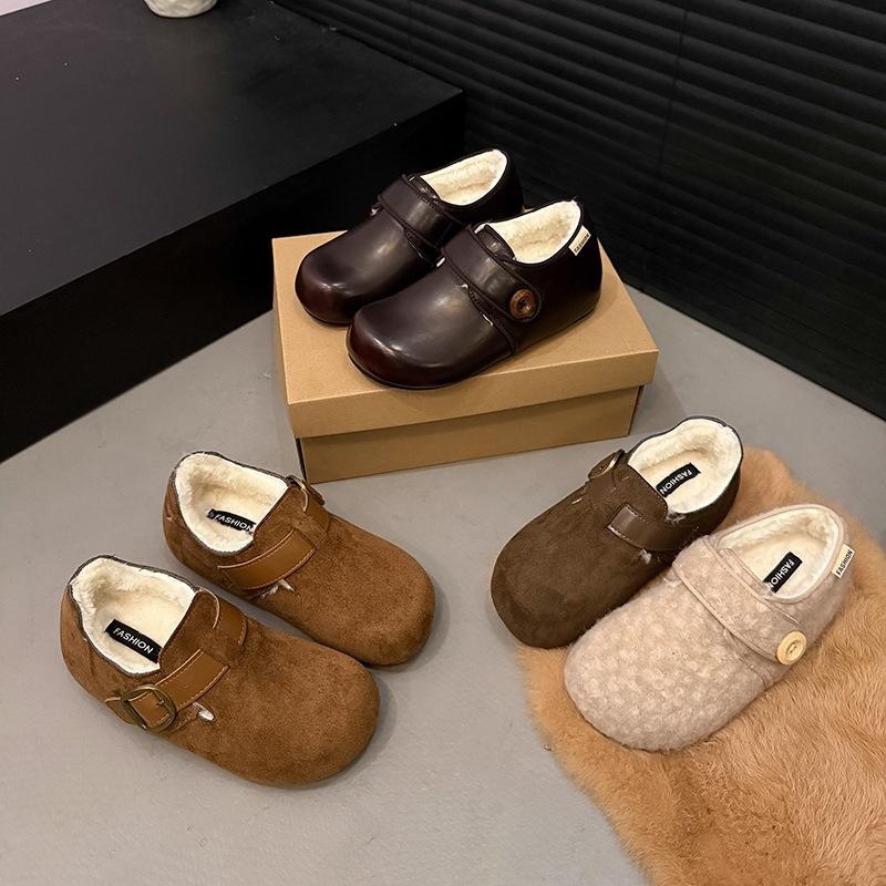 New autumn and winter fluffy shoes for women, velvet Birkenstocks, lamb velvet bean shoes, warm cotton shoes