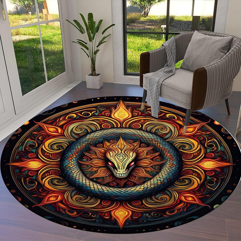 1pc Serpent Mandala Artwork Round carpet, Made of Polyester,Perfect for Decorating Office Chairs, Living Rooms,Vibrant Decorative Rug