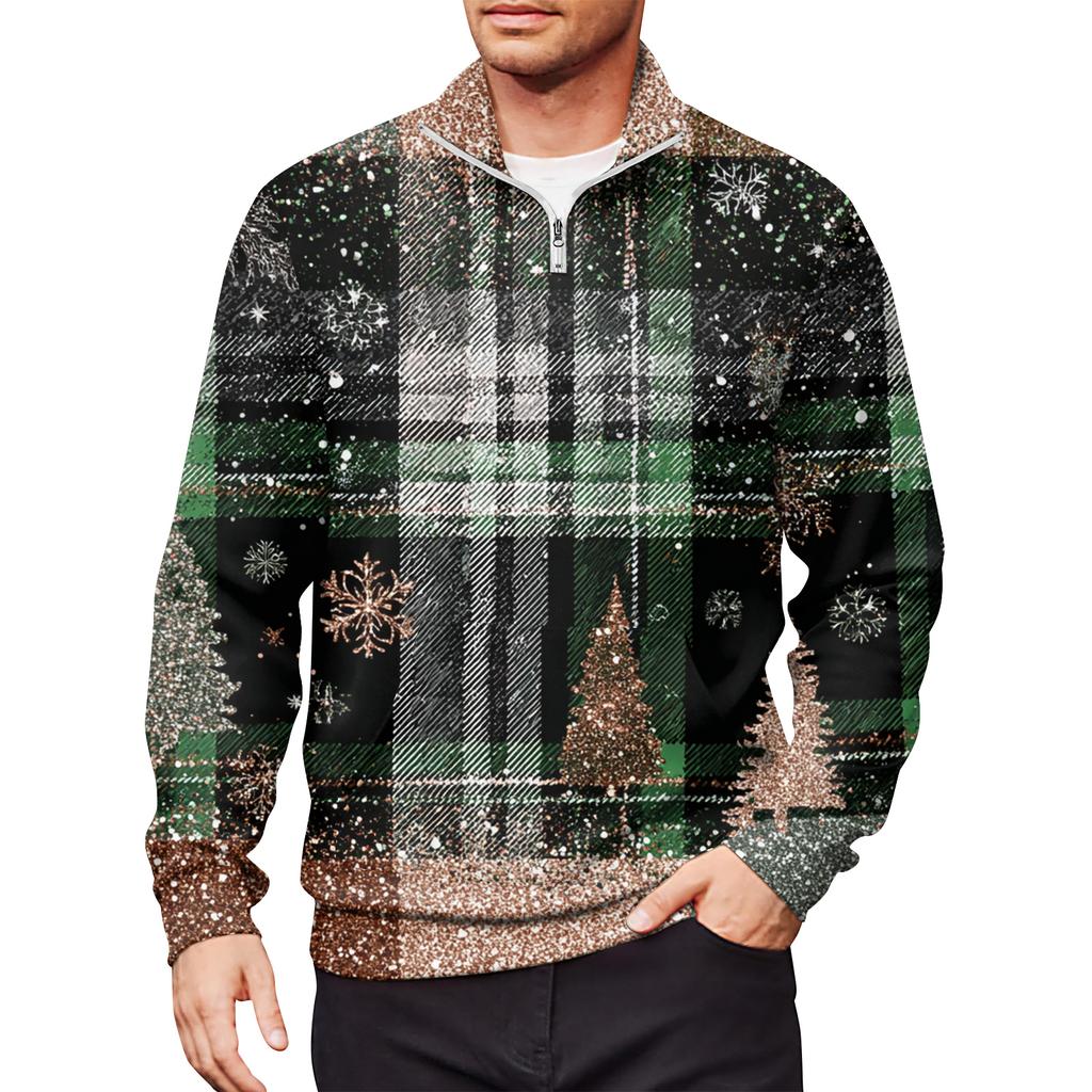 Men's Loose Casual 1/4 Zip Sweatshirt Fashion Printed Long Sleeve Top With Pockets