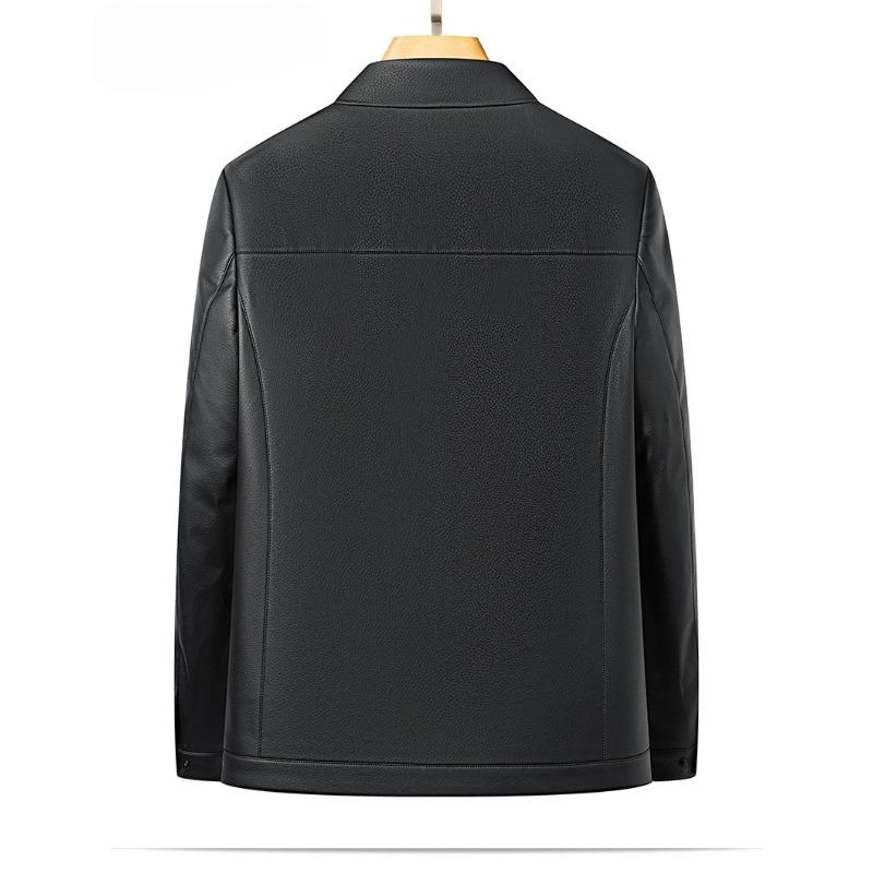 Men's Leather Jacket Middle-aged Men's Short Leather Lapel Leather Jacket High-end Padded and Thickened Jacket